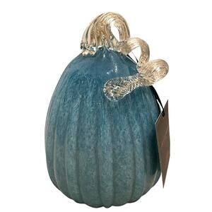 CHRISTIAN SIRIANO Hand Blown Art Glass Pumpkin Blue Designer Fall Home Decor New